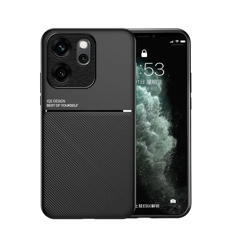 Magnetic Leather Phone Case with Soft Silicone Bumper Back Cover
