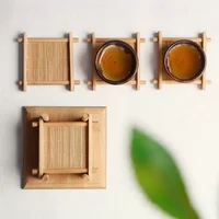 1/4Pcs Bamboo Teacup Coasters Mug Cup Square Mats Table Heat Insulated Pads for Kung Fu Tea Coffee Snack Retro Teaism Decoration 3