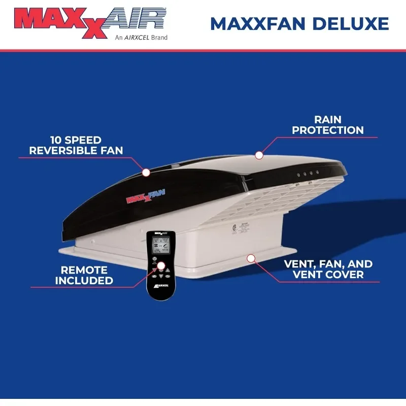 MAXXAIR Maxxfan Deluxe Vent, Fan and Vent Cover All in One - Powerful 10 Speed Reversible Fan,Built-in Rain Cover,Remote Control 2