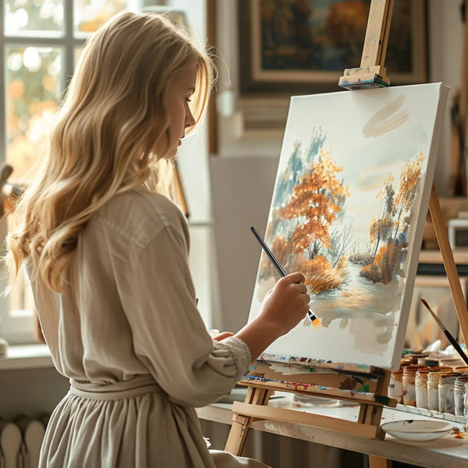 4pcs Paint Brushes Ergonomic Handle Tools Pen Paint Brush Set For Acrylic Painting For Kids Classroom Coloring Adults Craft