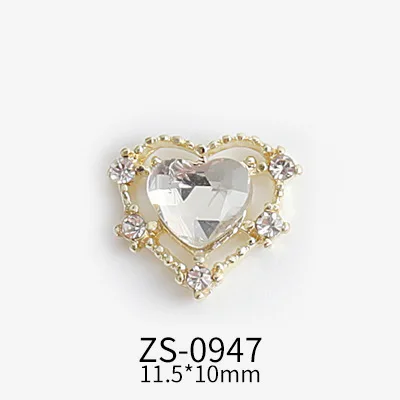 10PCS Nail Art lega oro argento Hollow Macaron Heart strass Gem accessori Luxury French Princess Metal Decoration Charms