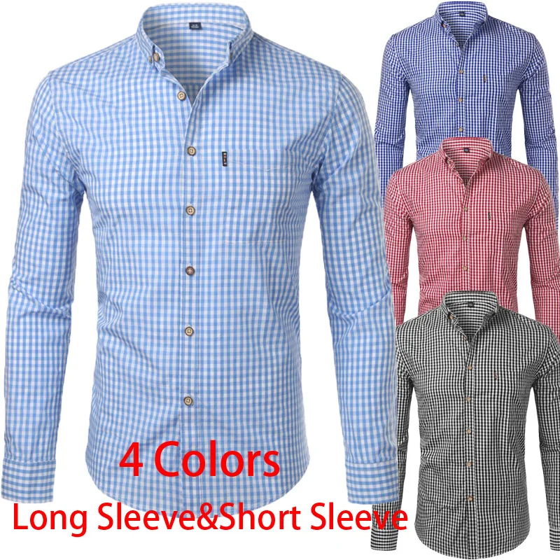 Cotton Shirt Long Sleeve Shirt Men Casual Shirt Small Plaid Shirt Men Spring Long Sleeve 100% Cotton Mens Dress Shirts Casual Button Down Chemise Homme Camisa Masculina 4XL