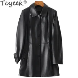 Tcyeek Sheepskin Genuine Leather Jacket Spring Motorcycle Coat Women Clothes Loose Long Jackets Black Chic Trenchcoat Chaquetas