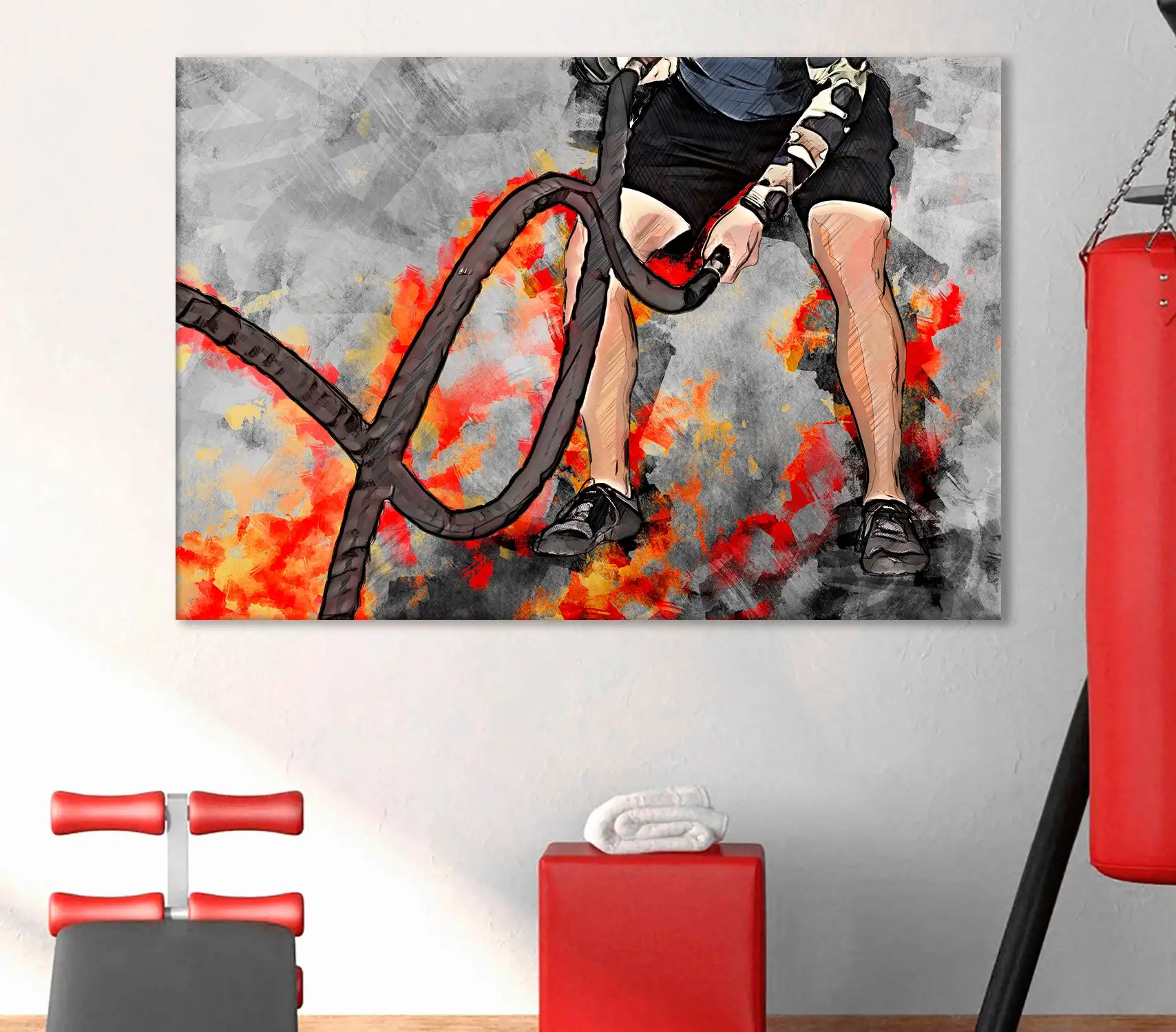 

Battle Ropes Sports Fitness Art Poster Prints Canvas Wall Art Abstract Watercolor Workout Picture for Gym Room Home Decor