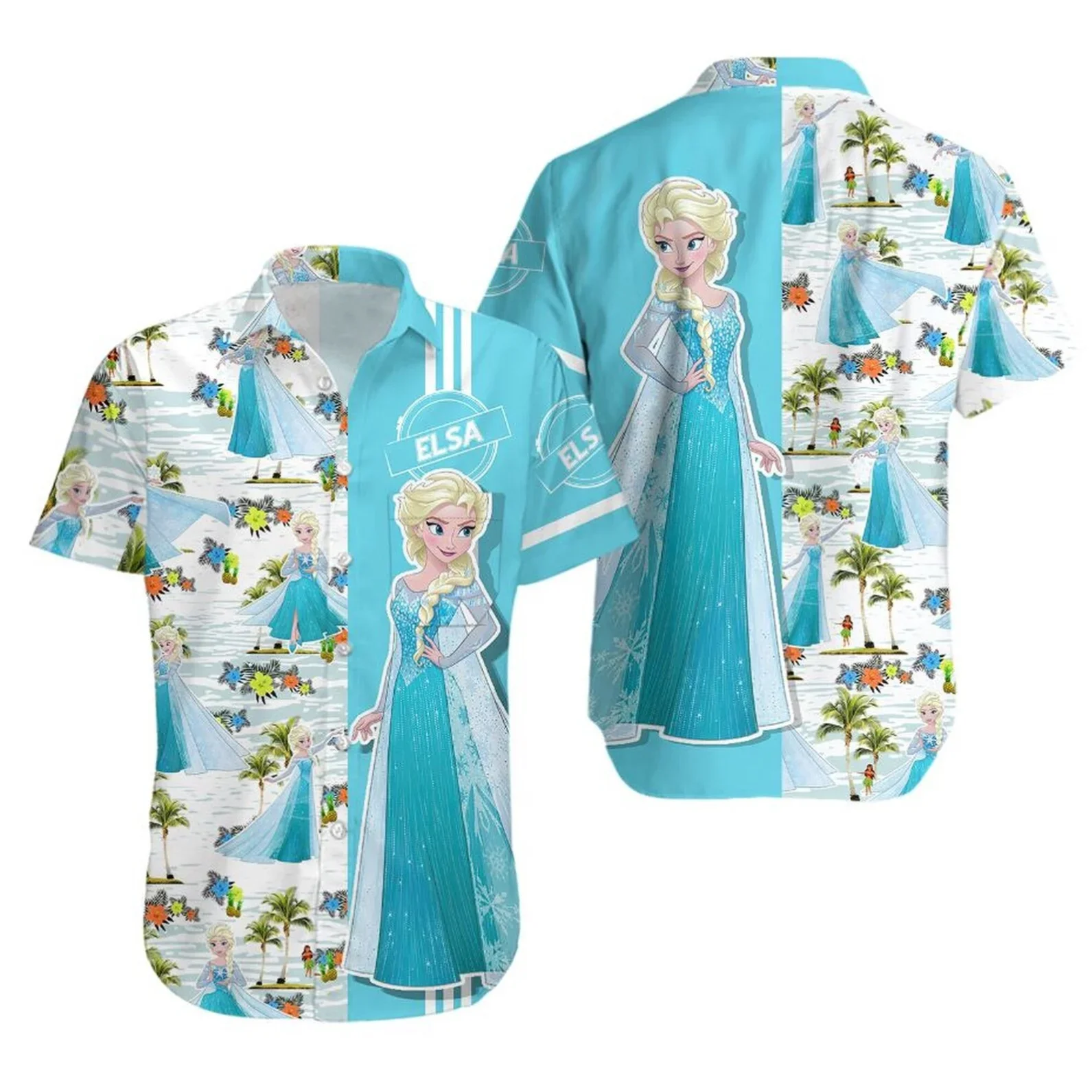 

Elsa Frozen Floral Hawaiian Shirt Men Women Short Sleeve Shirt Disney Princess Elsa Hawaiian Shirt Summer Beach Shirt