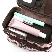 Women'S Travel Cosmetic Makeup Bag Organizer Double Layer Dot Pattern Toiletry Bag Case Pouch With Mirror For Woman 4