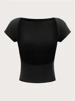 Women's O-neck Backless T-shirt Short Sleeve Solid Color Crop Top Summer Cute Baby Tee Y2K Clothes Bodycon Tunics Fashion Tank - Image 4