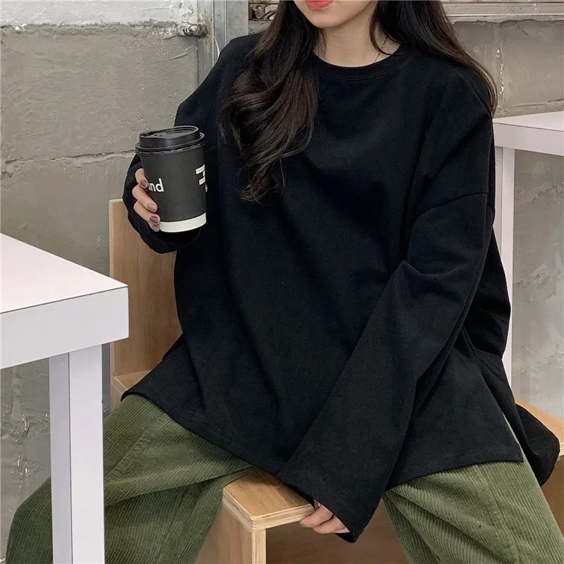 Harajuku Long T Shirt Spring Autumn Solid Simple Oversized T-shirt