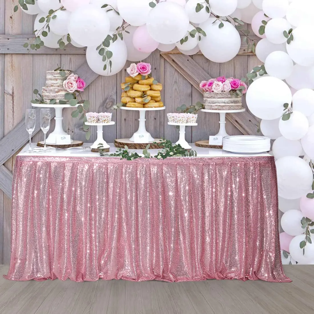 Sequin Table Skirt Pink Table Skirts Wavy Ruffle Sparkly Cover Skirt Tables Bridal Shower Birthday Party Display