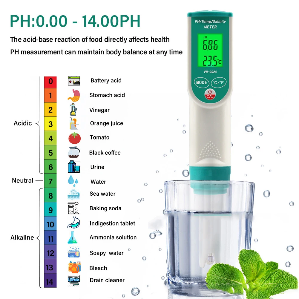 

3In1 Digital PH Tester Temperature Salinity Water Quality Tester Kitchen Digital PH Tester Meter With Temperature Probe