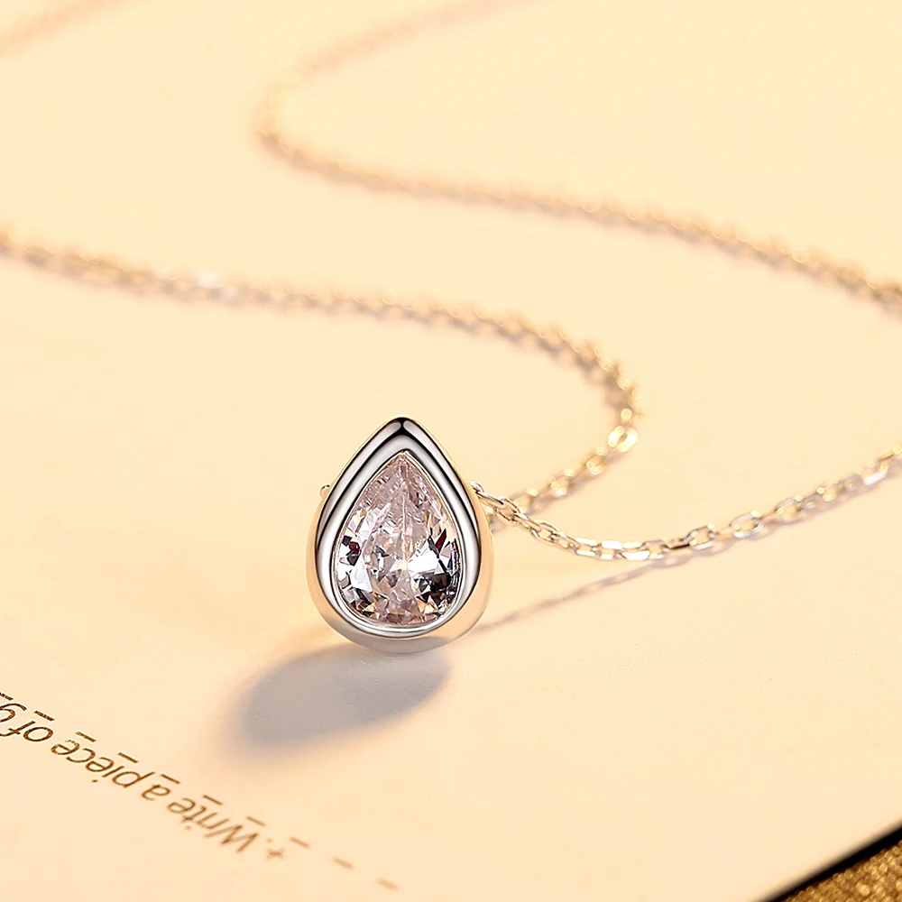 Ciondoli goccia d'acqua in argento sterling Collana a catena con castone con castone elegante da donna con temperamento cubico_voghion.com