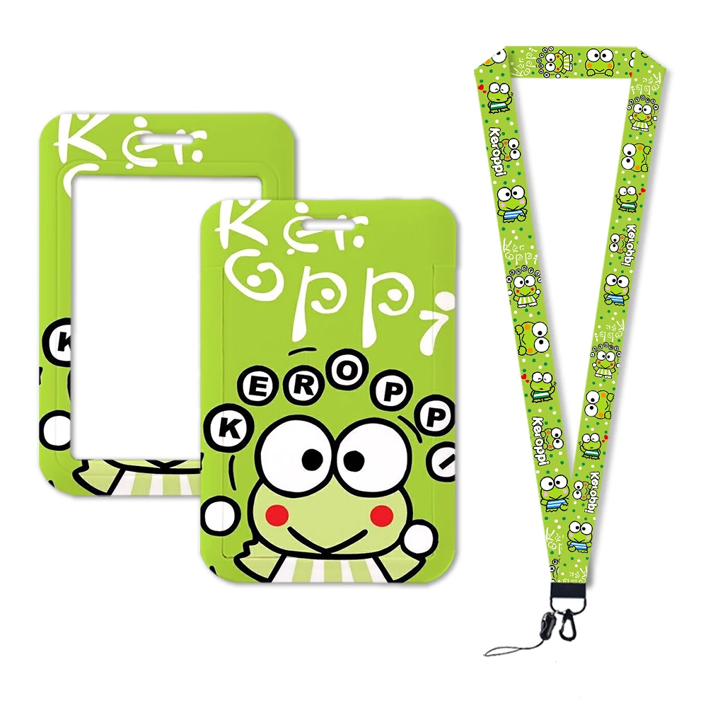 Card Case Holder Sanrio Keroppi Frog ID Card Holders Lanyards Door Pass Card Case Hanging Rope Badge Holder Neck Strap Business Badge Gift