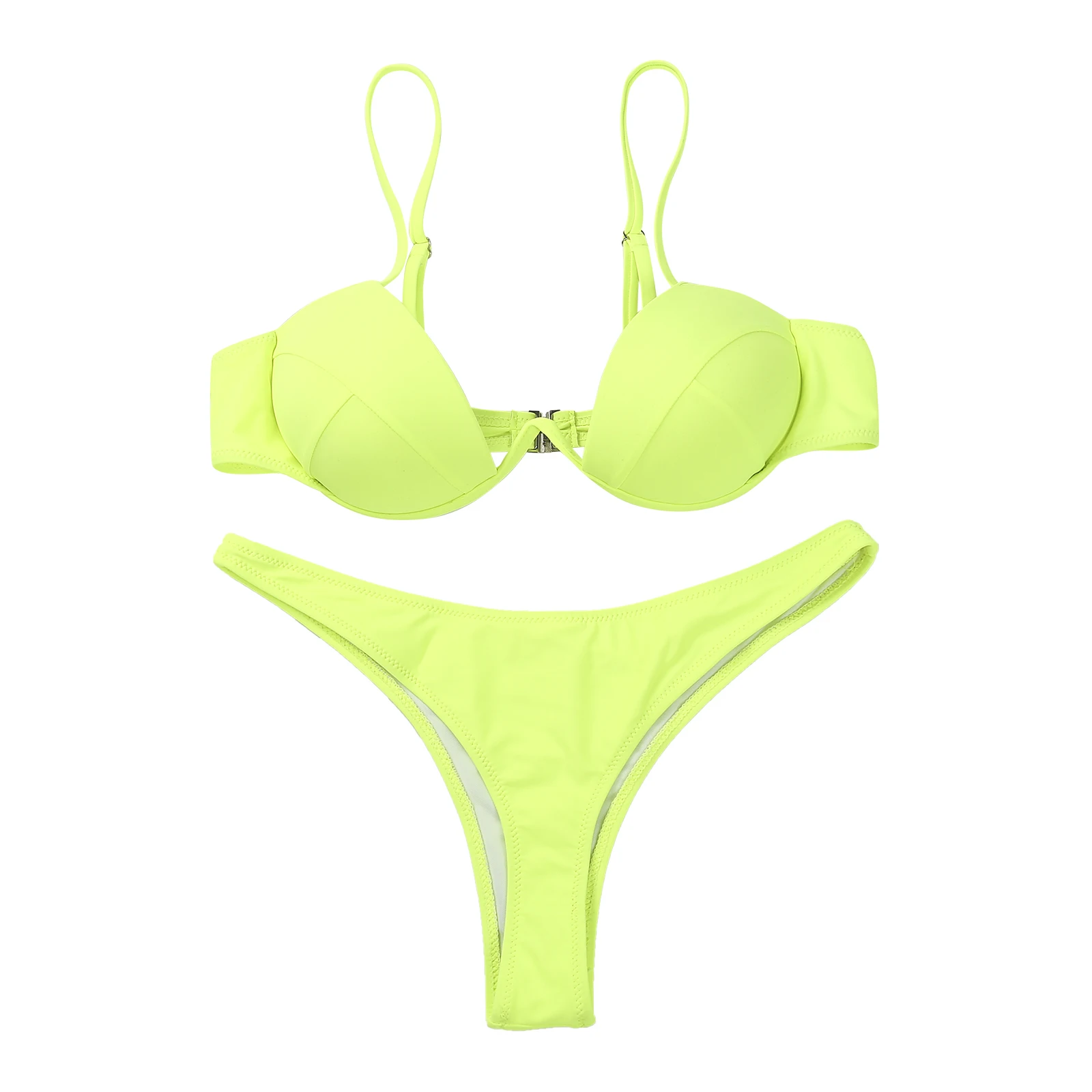 Women Push Up Two Piece Bikini Swimsuits Solid Color Bra Padded Swimwear Bathing Suit