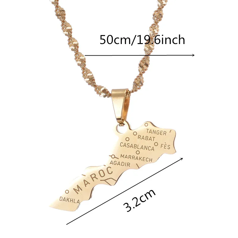 Collana con Ciondolo in Acciaio Inox a Forma di Mappa del Marocco
