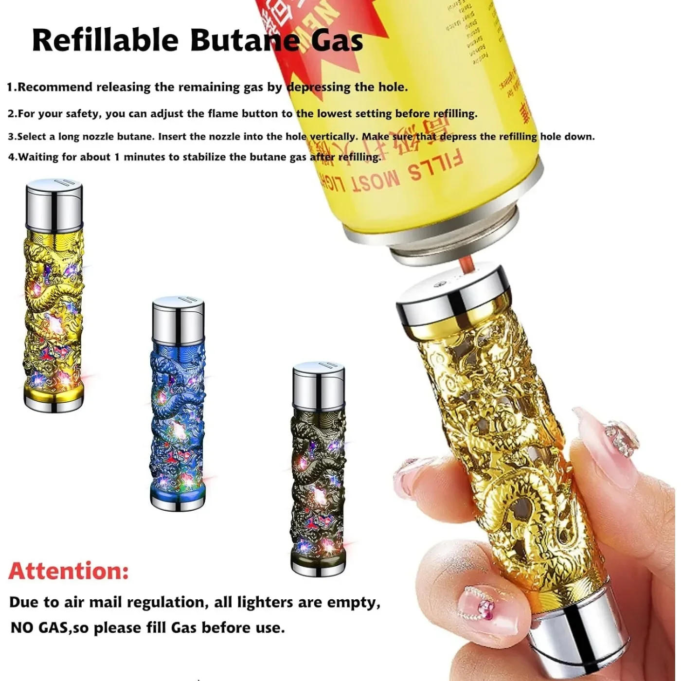 Embossed Dragon Torch Lighter - Refillable Windproof Jet Flame Gift Edition