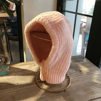 Winter New Sle Korean Version One-Piece Scarf Head Hat Cute Pink Knitted Bike Hat Warmth No-Collar Ne Protection Cap