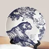 Ceramic Decorative Plate Blue Iru Sketch Tiger Circular Shape Tableware Restaurant Dessert Tray Home Bedroom Art Hanging Plate 1