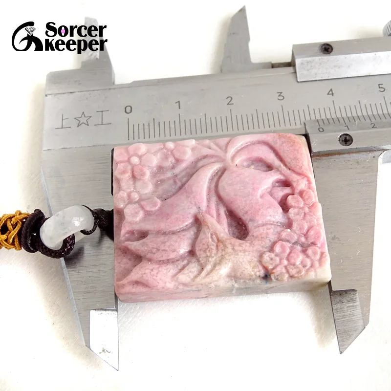 Natural Rhodonite Stone Jade Fox Pendant Necklace Charm Jewelry Fashion Accessories Hand-Carved Man Woman Jewelry Making BH169