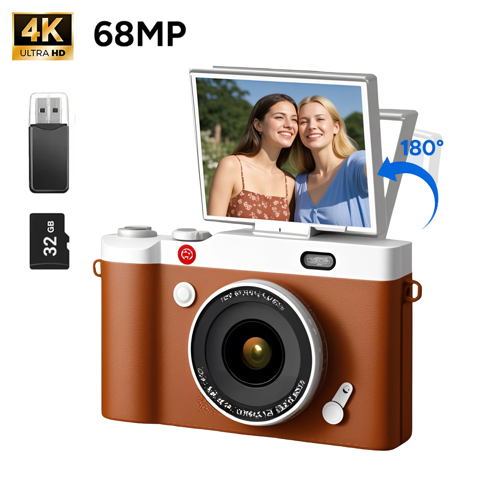 4K Digital Camera CCD 180° 16X Digital Zoom Vintage Vlog Video Recorder Portable Digital Photography Flip Screen Selfie Camera