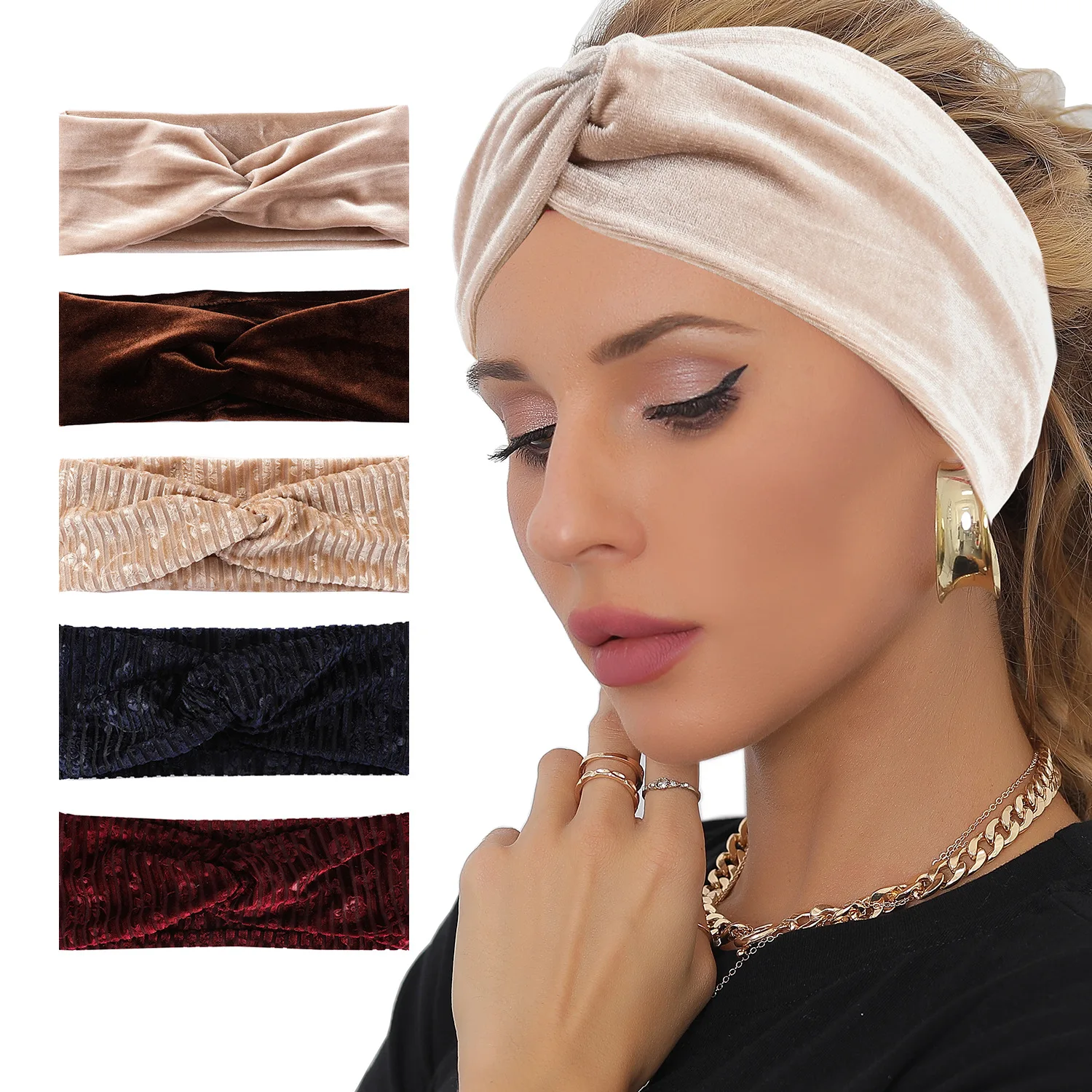 

Exercise Yoga Women Headband Elastic Knot Cross Wide Headwrap Vintage Velvet Hairbands Adult Casual Sports Bandeau Fillet Snood