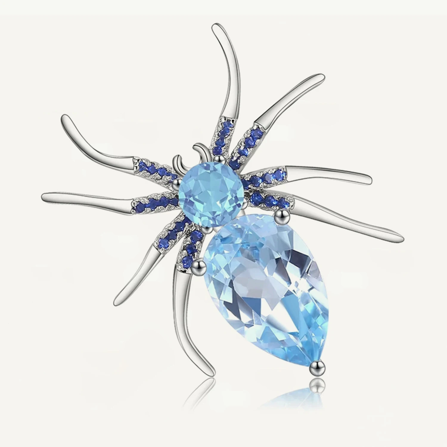 

GEM'S BALLET 5.9Ct Natural Sky Blue Topaz Spider Brooches Sterling Sliver 925 Gothic Vintage Brooch For Women Party Fine Jewelry