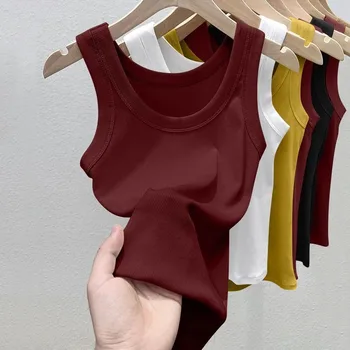 Women's Solid Round Neck RibbedTop Camisole Summer Basic Elastic Spaghetti Strap Top Lightweight Cool Base Shirt Sleeveless Vest 1