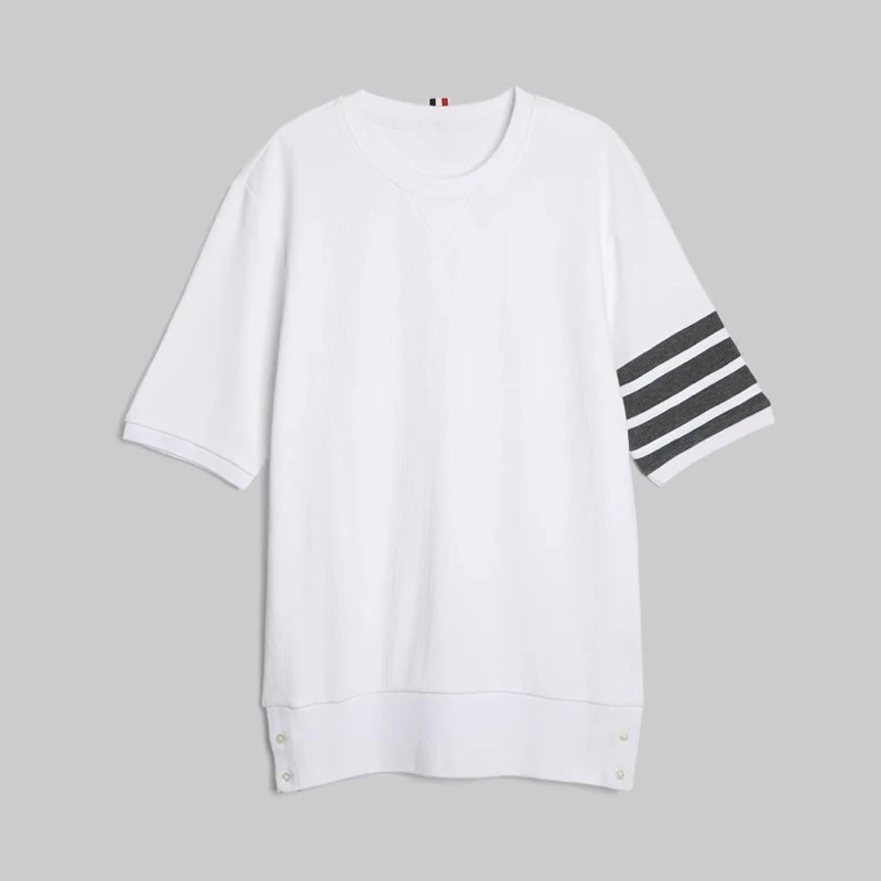 

TB THOM Men's T-shirts Summer Luxury Brand High Quality Waffle Cotton Tee Shirts Fashion Casual Sports Breathable TB Sweatshirts
