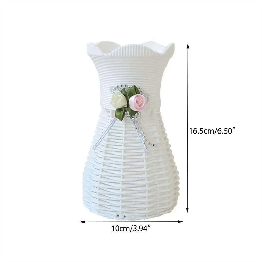 White Rattan-Style Decorative Flower Pot and Tray