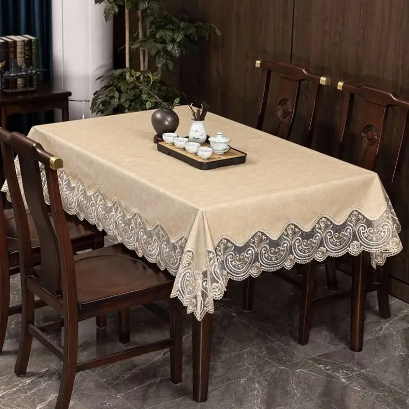 방수 레이스 PU 가죽 식탁보, 직사각형 테이블 커버, 식당 주방 생일 파티 테이블 러너, 사각형 얼룩 방지