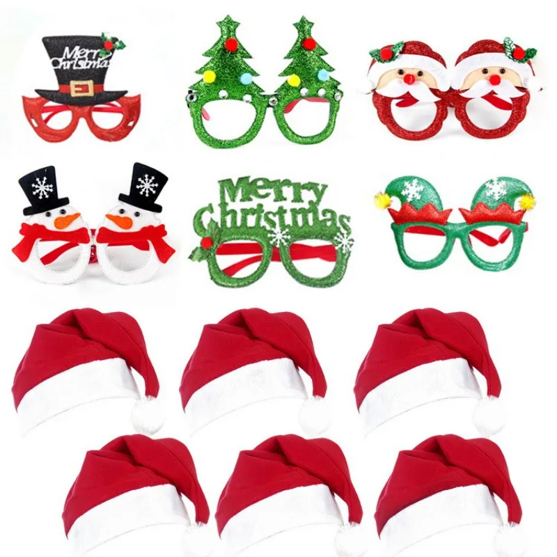 Christmas Decorations Glasses Set Holiday Adult Children Christmas Gift Hat Head Buckle Clap Ring Set