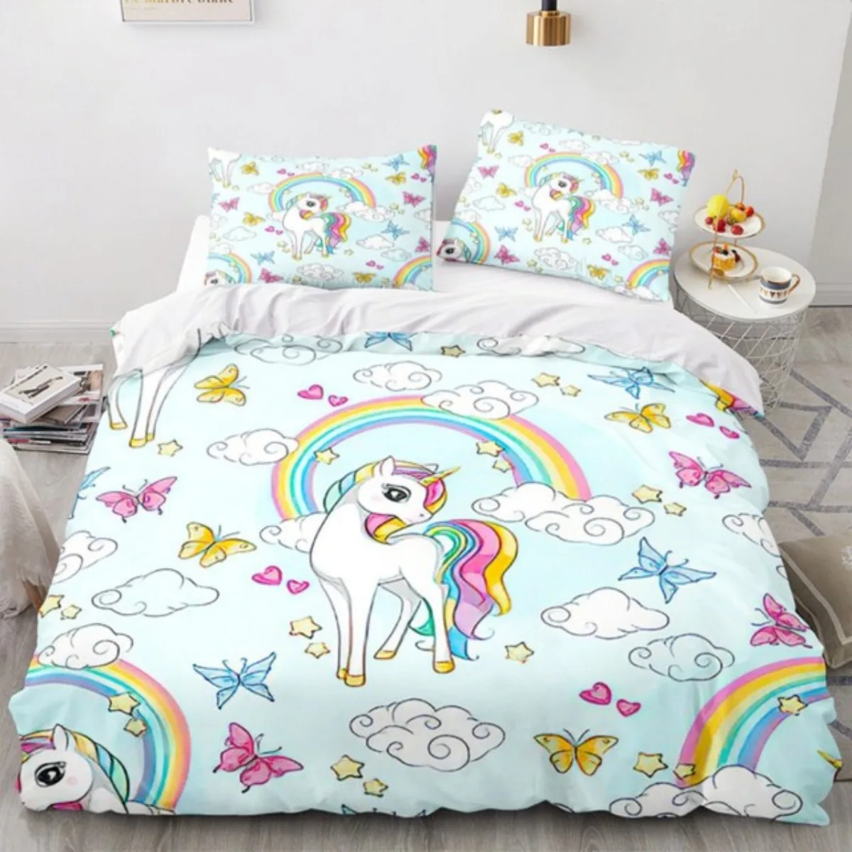 Rainbow Unicorn Bedding Sets Cartoon 3D Digital Printing Duvet Cover Sets Suitable for Bedroom Unicorns and Rainbows Bed Linen 3