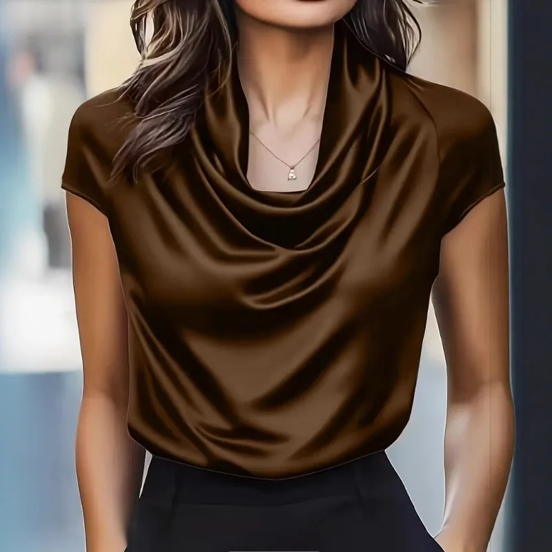 Fashion New Elegant Women's Swing Collar Short-sleeved Shirt Spring and Summer Casual Office Versatile Stain Blouse Retro Top