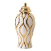 Ceramic Ginger Jar Golden Vase Geometric Pattern Porcelain Storage Tank Ceramic Crafts Ornament Home Decoration Accessories 6