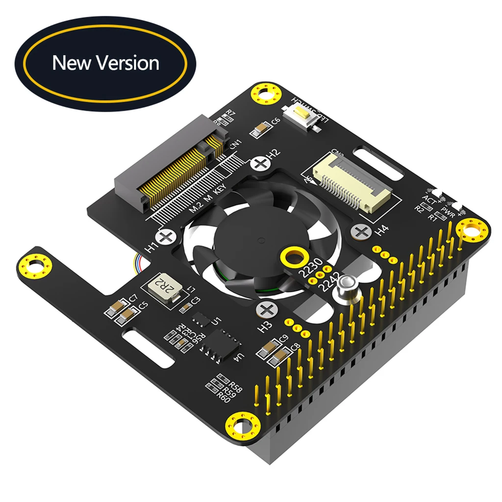 쿨러 선풍기 및 자동 변색 RGB LED, M.2 to PCIe x1 어댑터, 라즈베리 파이 5, M.2 NVMe M 키 2230 2242 SSD