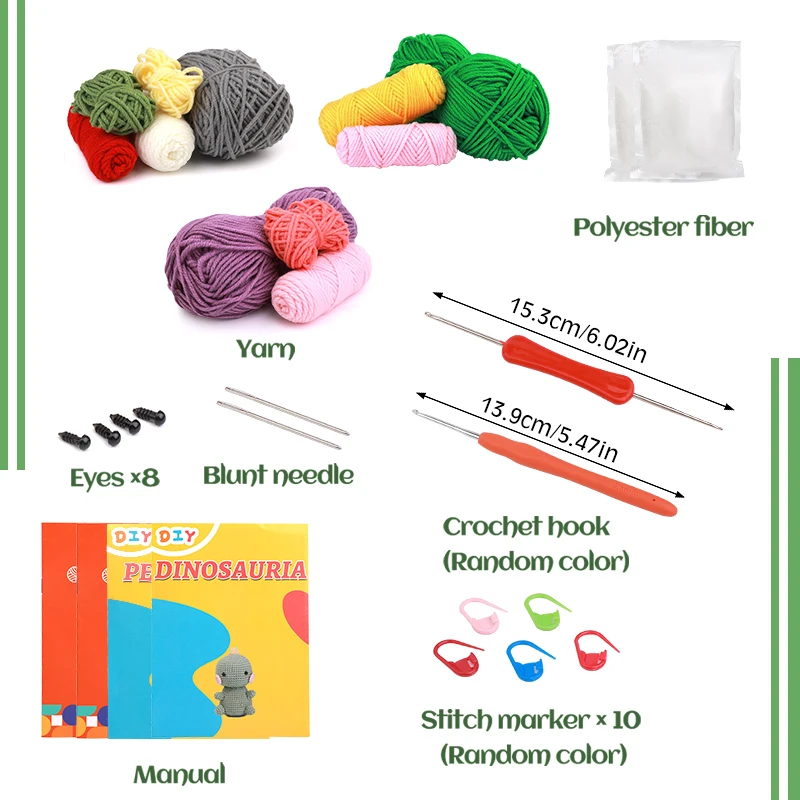 KRABALL Penguin Dinosaur DIY Animal Beginners Knitting Kit Adults and Kids Crochet Hook Accessories and Instructions