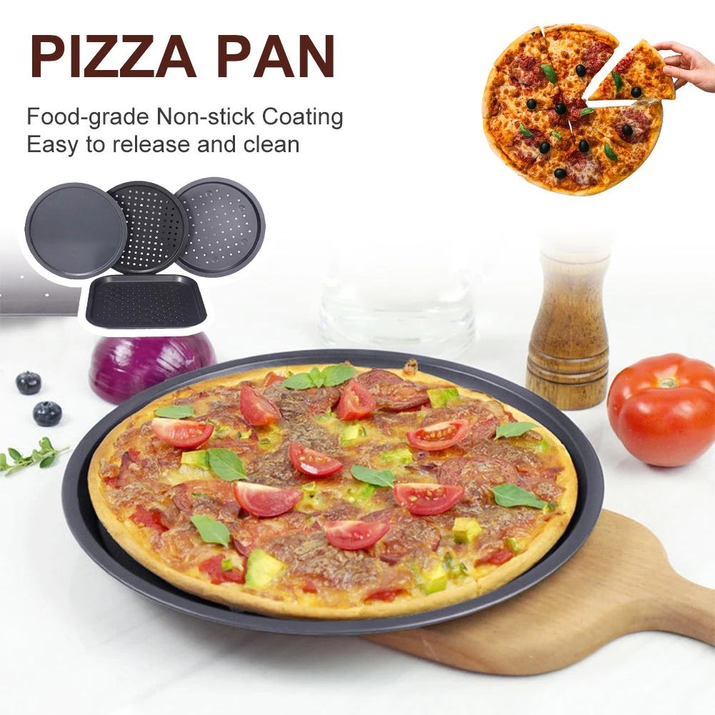 

32/33.5/35cm Non-stick High Carbon Steel Perforated Pizza Baking Tray Dish Round Mesh Tray Oven Bakeware Home Kitchen Tools