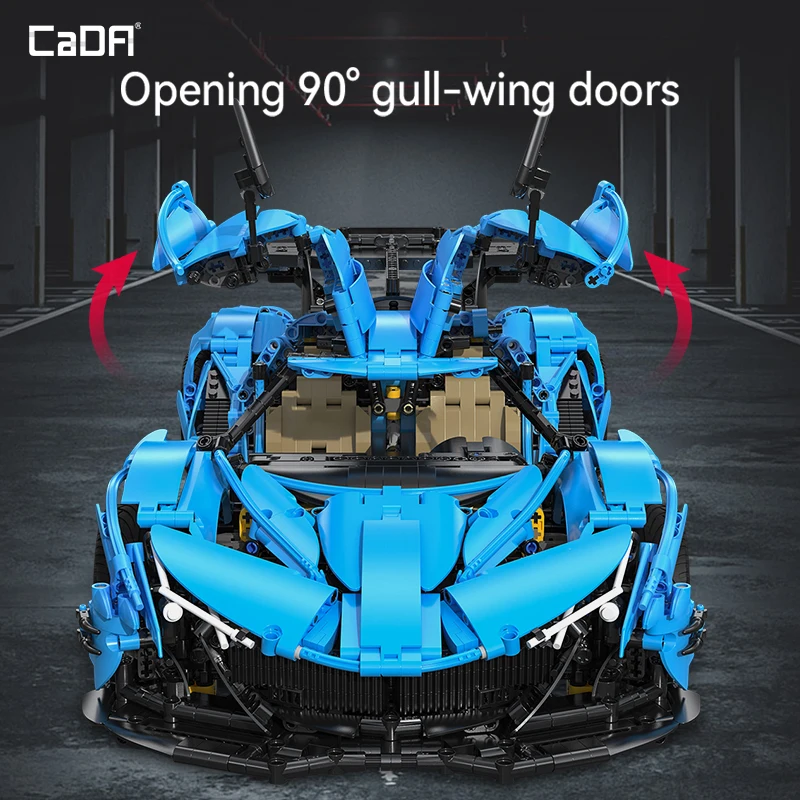 Cada 3865PCS 1:8 City Blue Racing Car V12 Hypercar Model Building