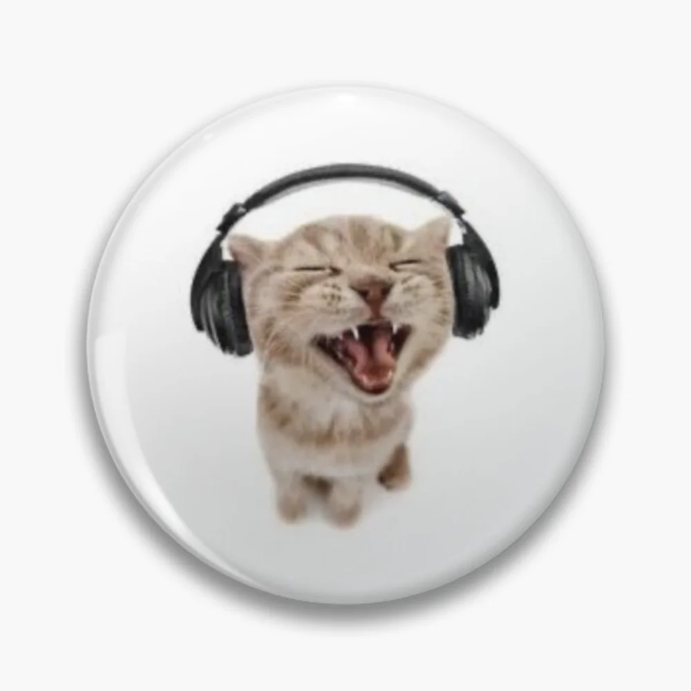 Enamel Pins Kitten With Headphones Soft Button Pin Hat Funny Jewelry Brooch Fashion Clothes Gift Cartoon Collar Badge Creative Women