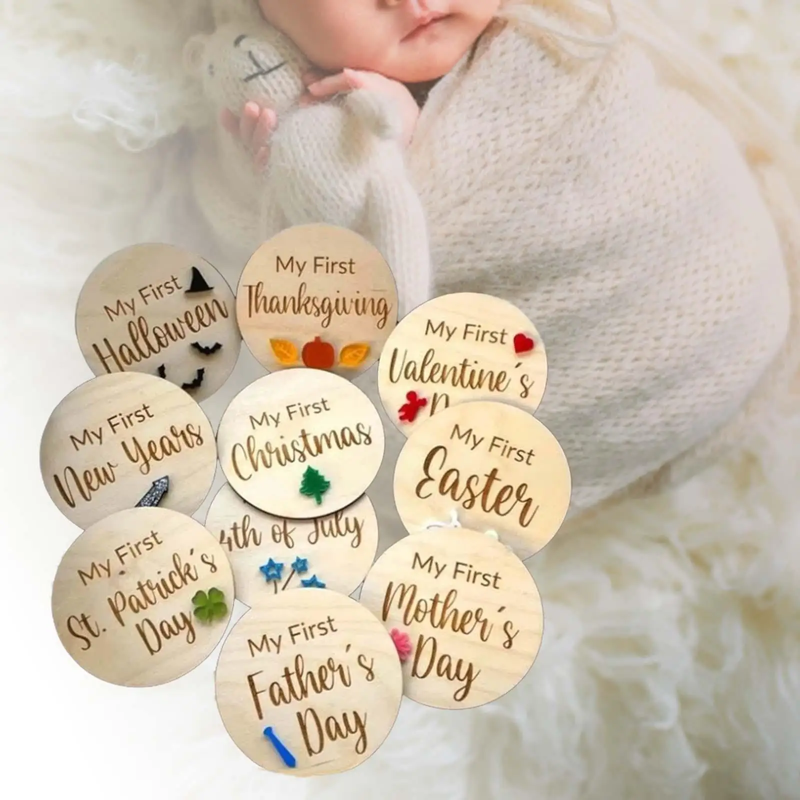 Pregnancy Growth Cards Photo Props Wooden Photography Prop Photo Prop Milestone Discs Growth Recording Card for Baby Boy Girl