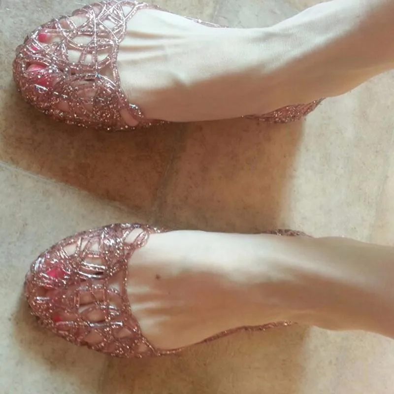 Women Jelly Sandals Hollow Out Mesh Crystal Flats Women Sandals,Women Flats,Comfortable Sandals