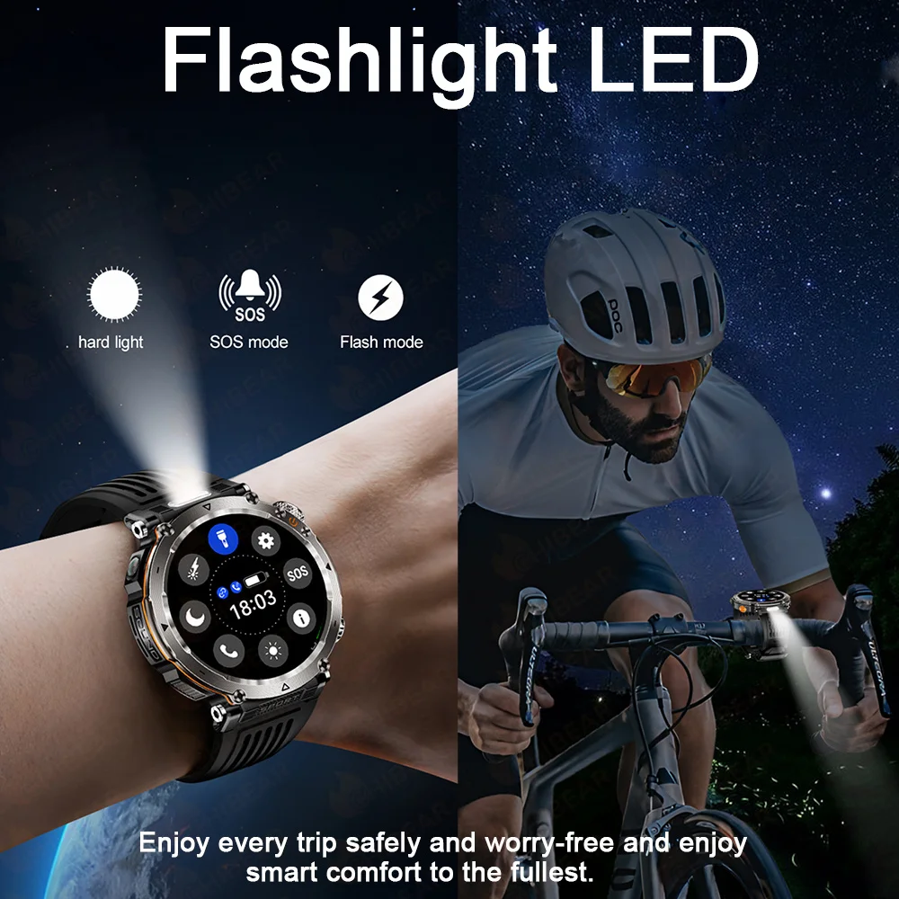 5ATM Waterproof Smart Watch Men 600mAh Outdoor SmartWatch GPS Compass Heart rate LED Flashlight Bluetooth Call Sports Smartwatch