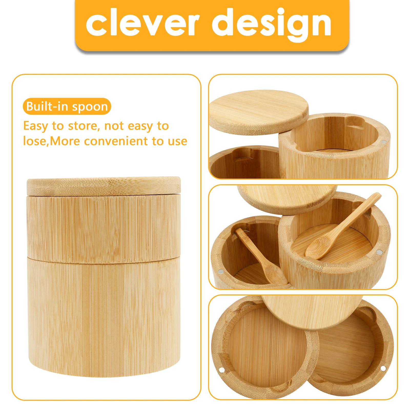 Bamboo Double Deck Salt Pepper Jars with Magnetic Lid