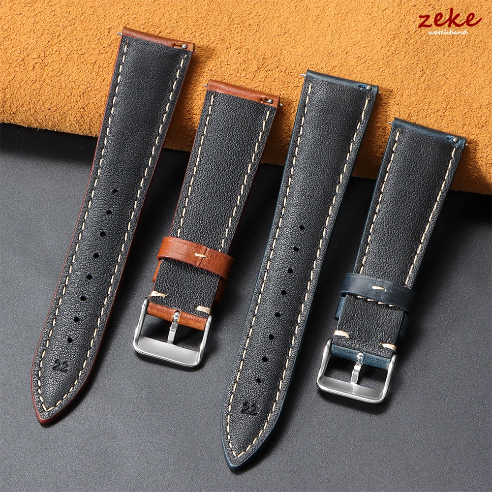 Vintage Brown Oil Wax Leather Watch Strap with Pin Buckle - Head Layer Cowhide