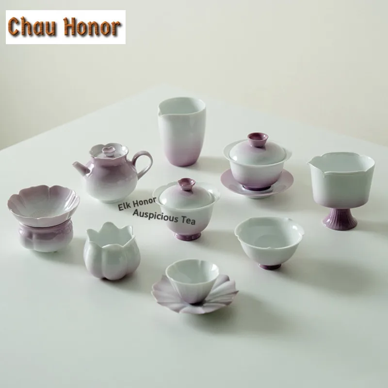 Gradient Purple Ceramic Travel Tea Set Kit Retro 1 Pot 1 Cups Tea Maker Organizer Portable Picnic Handbag for Tea Supplies Gift