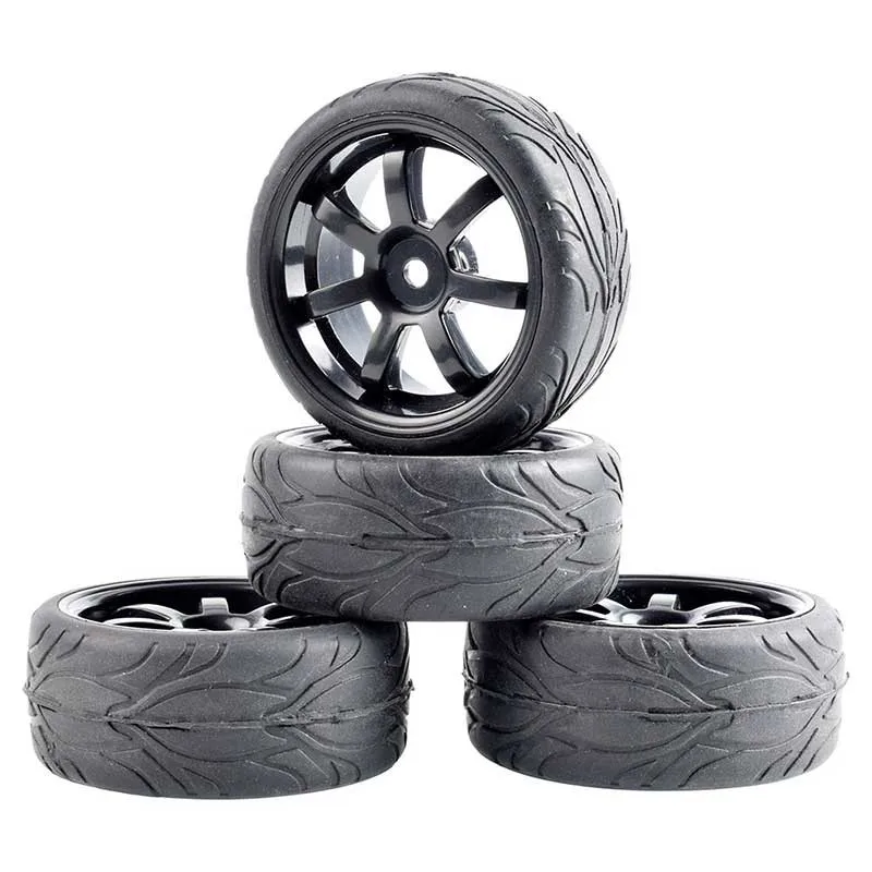 4Pcs Rc Car Wheel Rim And Tire Touring Pneumatici Flat Run Tire Per Modelli In Scala 1/10 Room Rally Cars Traxxas Hsp Tamiya Hpi Kyosho