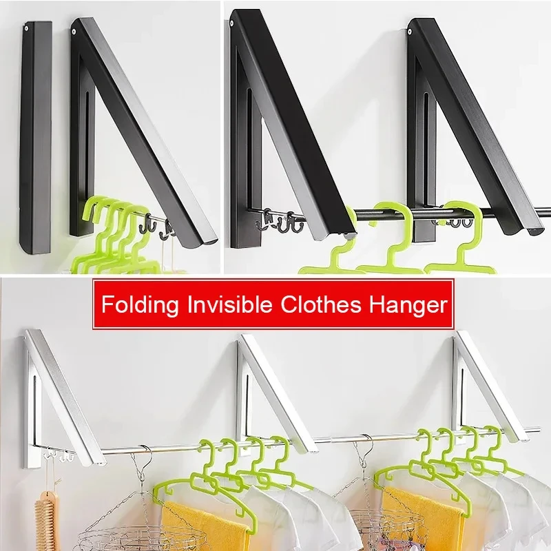 Outdoor Balcony Invisible Clothes Drying Rod Wall-Mounted Foldable Aluminum Clothes Hanger Space Home Bathroom Accessories 4