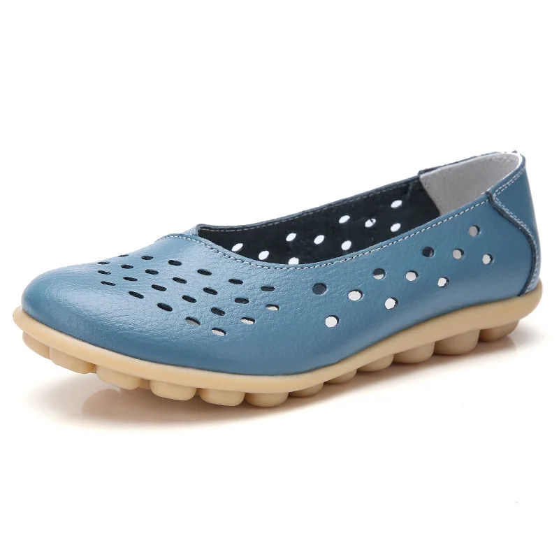 New 2024 Hollow Big Size Casual Breathable Genuine Leather Flats Shoes For Women Chaussure Femme Ladies Trainers Zapatos Mujer
