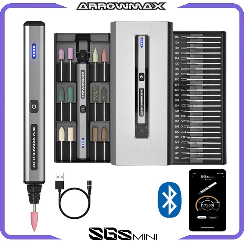 ARROWMAX 미니 연마기 전기 조각 펜, 무선 회전 도구, 공예용 연마, 쥬얼리 목재 유리 조각, SGS 미니
