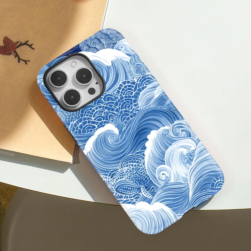 Shockproof Sea Wave Back Cover with MagSafe Compatibility