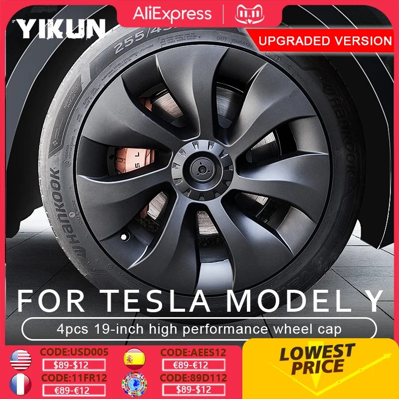 Wheel Hub Covers Wheel Hub Caps 4PCS Wheel Cover Performance Replacement for Tesla Model Y 19 Inch